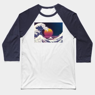 Vaporwave Outrun Great Wave Hokusai Design Baseball T-Shirt